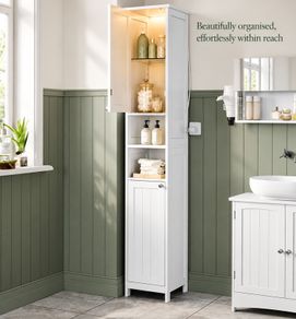 Slim Tall Bathroom Storage Cabinet with Door Activated Light 170cm