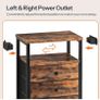 Bedside Table with Charging Station, End Table with 3 Fabric Drawers, Sofa Side Table with USB Ports and Socket, Nightstand for Bedroom, Living Room, Rustic Brown and Black Image 5