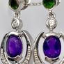 AAA African Amethyst, Natural Chrome Diopside & White Zircon Dangling Push Back Earring in Rhodium Overlay Sterling Silver Image 5