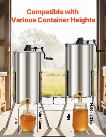2 Frame Manual Honey Extractor Stainless Steel Honey Spinner with Adjustable Legs & Acrylic Lid