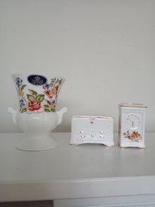 Miniature Aynsley Vase, Clock and Mantel Desk