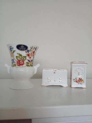 Miniature Aynsley Vase, Clock and Mantel Desk