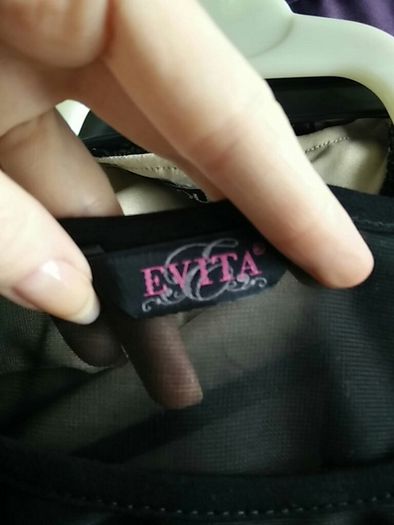 Evita brand Black Dress with Cream Design Peplum