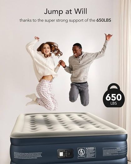 King Air Bed, Inflatable Mattress with Built-in Electric Pump, Double Queen Size 3 Mins Quick Self-Inflation/Deflation Blow Up Bed, Guest Air Mattress for Home Camping Travel 203x152x46cm