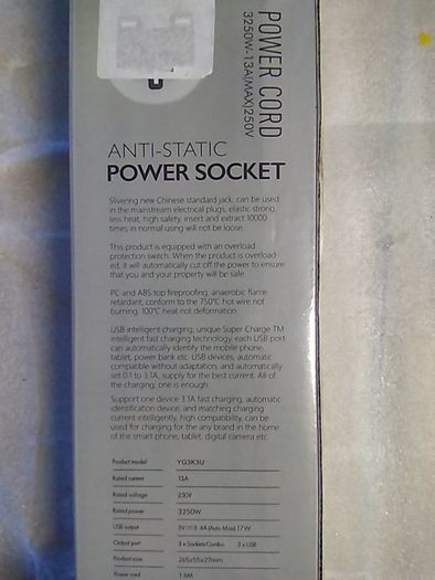 13A Anti-Static Power Extension Socket (3 x 13Amp sockets) with USB Power Port (3 x USB ports)..Postage Included