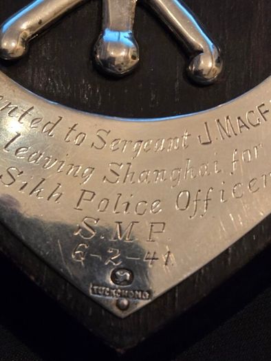 Rare Solid Silver Tuck Chang & Co Plaque presented to Sergeant J.Macfarlane