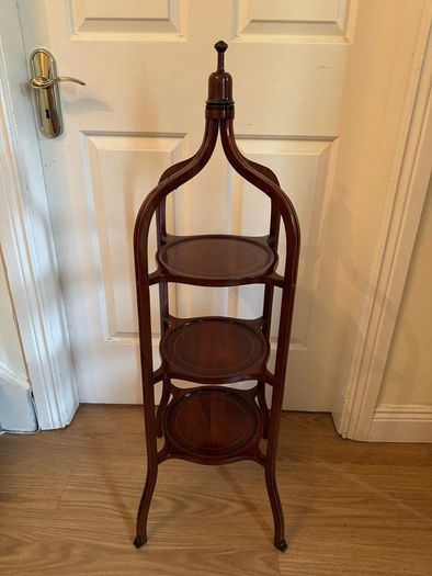 Pair of Large Antique Sheraton Style Inlaid Mahogany 3-Tier Stands