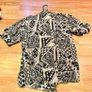 Vintage 100% Silk Pattern Shirt Black & White Geometric Image 3