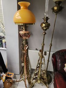 Victorian telescopic brass and copper lamps