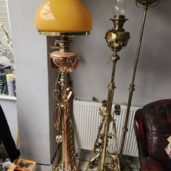 Victorian telescopic brass and copper lamps