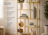 main image for ad 180cm Modern Glass Display Shelf Black or Gold Metal Bookcase 6 Tier Shelving Unit
