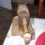 Antique Belt Drive Pulley Maybe Watch Makers Tool or Lathe, The central wooden drum is designed to be driven by a flat leather belt Image 5