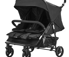 Double Stroller, Side x Side, Foldable Lightweight Twin Stroller with Tandem Seating, Adjustable Footrest/Rotating Handle, Wrap-Around Safety Harness,Storage Basket,for Newborn & Toddler (Black)