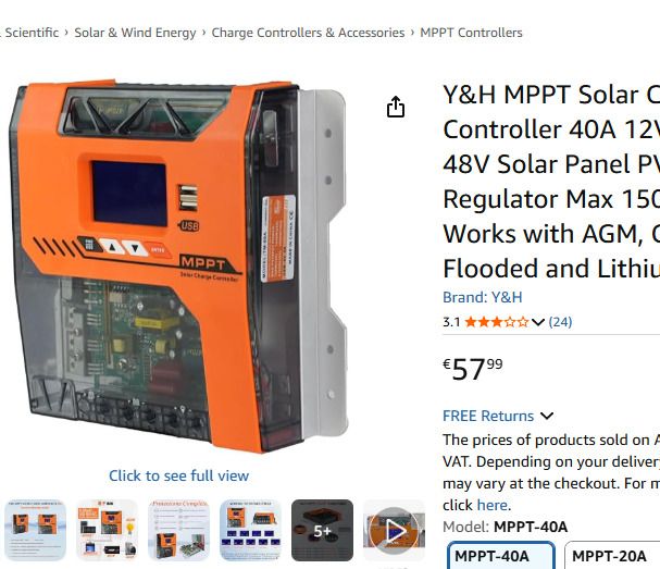 Y&H MPPT Solar Charger Controller 40A 12V 24V 36V 48V Solar Panel PV Input Regulator Max 150VDC Works with AGM, Gel, Flooded and Lithium