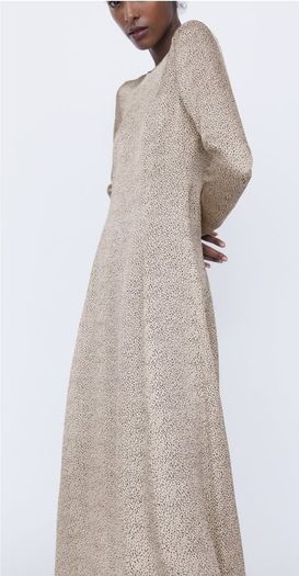 Zara printed dress ecru white with black dots, Small