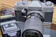 Praktica Super TL 1000 Camera + PrinzFlex 80-200mm MC Macro Lens + Praktica 1600 A Flash (Used)