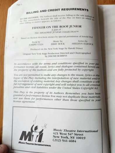 Fiddler On The  Roof. The Broadway Junior Collection.  Libretto/ Vocal Book. Large Volume Paperback In  Fair Condition.