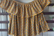 topshop off shoulder mustard patterned top size 8