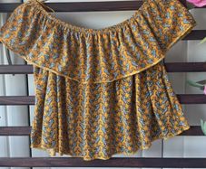 topshop off shoulder mustard patterned top size 8