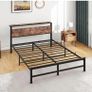 5ft King Metal Platform Bed Frame with Wooden Storage Shelf Headboard, 150x200 cm Image 4