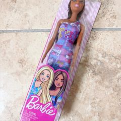 Barbie Doll 2022 Latina Purple Logo Print Dress HGM57 (Asst GBK92) Mattel New