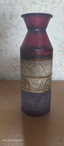 Embossed Tin Metal Vase  Boho Moroccan Style  1ft Tall