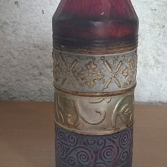 Embossed Tin Metal Vase  Boho Moroccan Style  1ft Tall