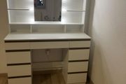 Dressing Table with LED Bulbs Mirror 9 Drawers &amp; Shelves