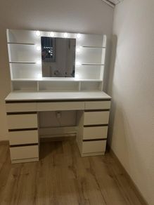 Dressing Table with LED Bulbs Mirror 9 Drawers & Shelves