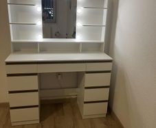 Dressing Table with LED Bulbs Mirror 9 Drawers & Shelves