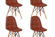 _A Set of 4 PU Leather Dining Chairs Metal Frames and Beech Hardware Legs for Dining Kitchen Office Living Room Modern Style