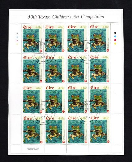 2004 Ireland Celebrating 50 Years of Children's Art (1955-2004) Commemorative Stamps Sheetlet Plate 1A1A1A1A Fine CDS Used with Dublin cancel of 30th June 2004 (First day of issued) on envelope extract