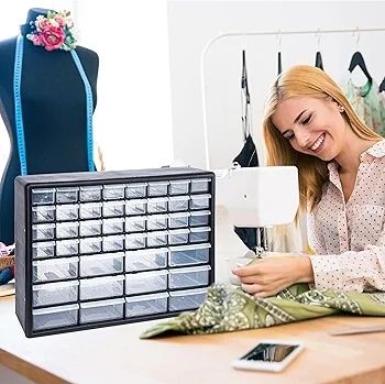 44 Drawer Screw Storage Organiser Cabinet, Wall Mounted Small Parts Storage with Adjustable Dividers, Plastic Tool Drawer Unit for Garage, Workshop & Craft(Black)