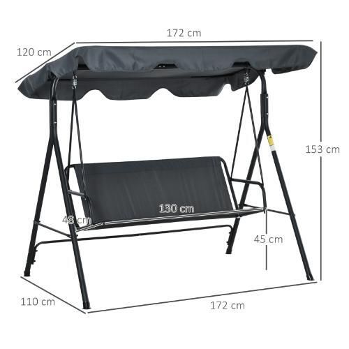 3 Seater Garden Swing Chair Seat with Canopy Grey