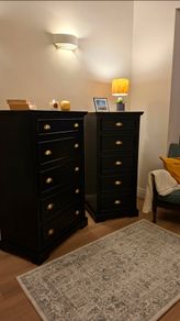 Matching Black Chest of Drawers Set. Antique Brass Handles