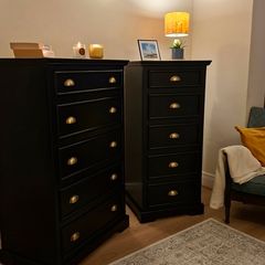 Matching Black Chest of Drawers Set. Antique Brass Handles