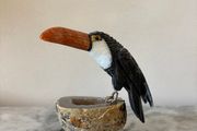Hand-Carved Gemstone Toucan on Agate Geode Base