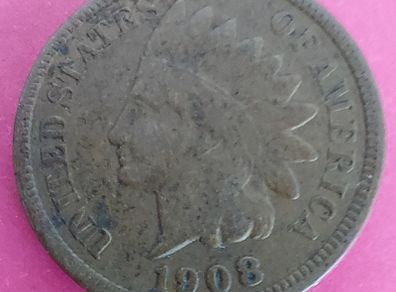 1908 American Indian head One Cent coin