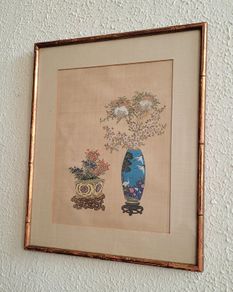 19th century framed Chinese art study on silk