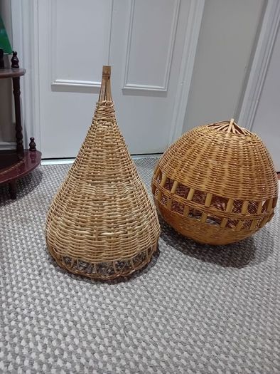 2 x Vintage Wicker Pendant Light Shades