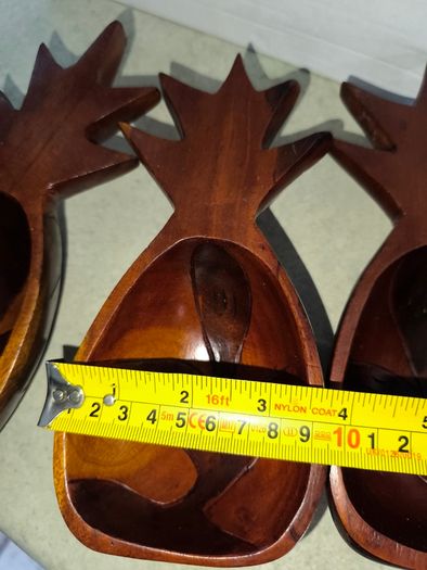 Vintage Mid-Century Modern 3 Piece Set Monkey Pod Wood Pineapple Dish Bowls
