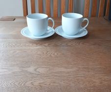 2 Denby White 1/2 pt breakfast cups with saucers