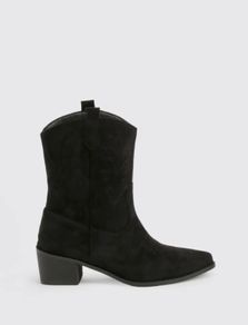 Boohoo Faux Suede Embroidered Western Cowboy Boots