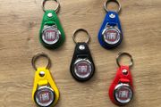 Brand new synthetic leather Fiat key ring with trolley token