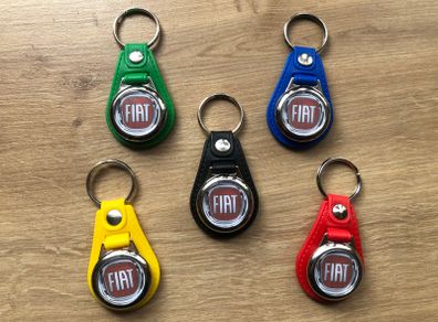 Brand new synthetic leather Fiat key ring with trolley token