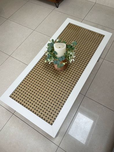 Painted coffee table with wicker effect top