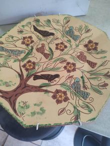 Imc Philadelphia 1999 Hand Painted Pottery Large Plate 14 Inches Breininger Sgraffito Redware Charger Signed Dated American Folk Art Pottery