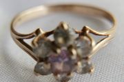 Vintage 9ct Yellow Gold 375 Pink and Clear CZ Floral Cluster Ring Size N 1,55g