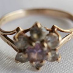 Vintage 9ct Yellow Gold 375 Pink and Clear CZ Floral Cluster Ring Size N 1,55g