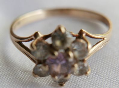 Vintage 9ct Yellow Gold 375 Pink and Clear CZ Floral Cluster Ring Size N 1,55g
